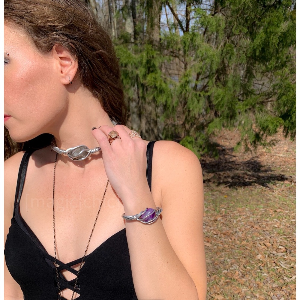 NEW✨wire wrap caged Smoky Quartz gemstone choker - Picture 6 of 8